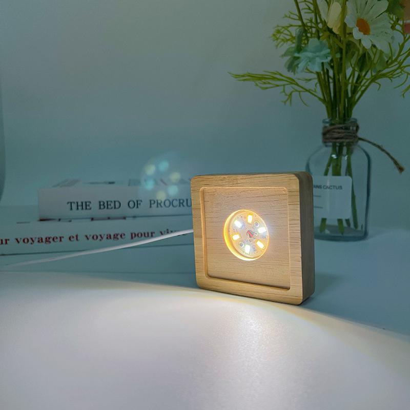 Square Wooden Base Led Lamp Display Stand Holder USB Powered for Crystal Glass Resin Objects