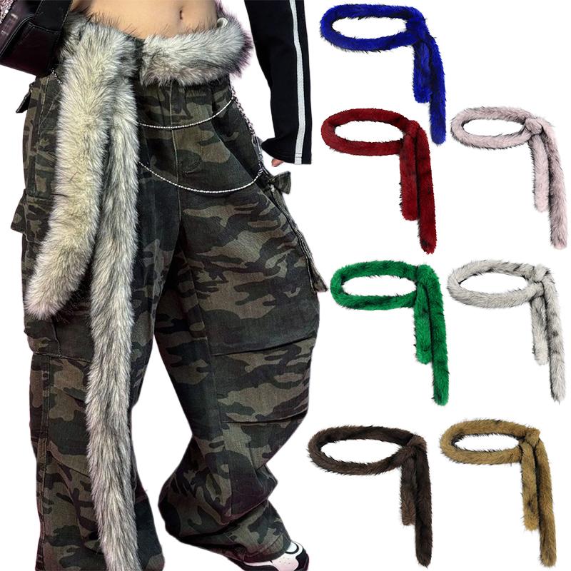 Unisex Winter Schal Hiphop Simulationsfell Taille Straße Lang Fell Taillenband Vintage Gürtel Taillen Accessoires Tanz Länge 180cm