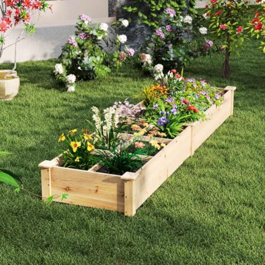 Hævet Træplantekasse med 2 Plantekasser Opdelere 90x25x10 til Blomster Grøntsager Frugt Krydderier Havearbejde Plantning Udendørs
