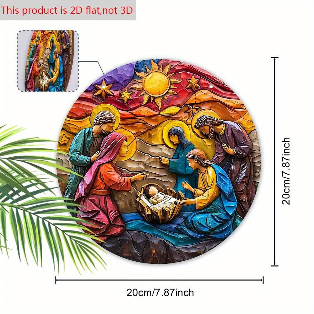 Födelse Trä Jultavla - Navidad Jesus Rund Skylt för Ytterdörr Vägghängande Dekor - Idealisk Julklapp