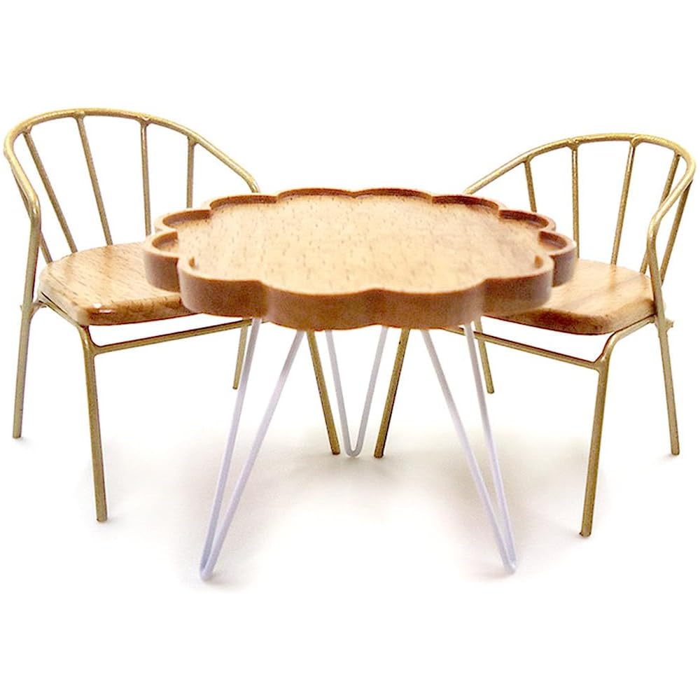 

Moin Moin Miniature Furniture 1/12 Scale Table & Chairs Set Retro Antique Brown Wood Dollhouse Accessories