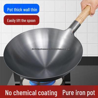 Large Non-Stick Zhangqiu Iron Wok with Spatula for Gas Stove