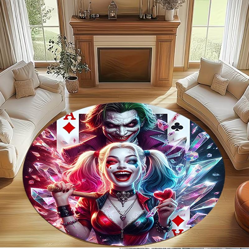 Harley Quinn Joker Print Round Rug, Washable Floor Carpet, For Entryway Dorm Laundry Room Office Study, Home Decor Birthday Christmas Gift