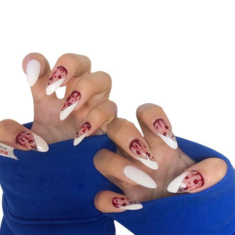 24Pcs False Nail French Nail Tips Press On Nails Leopard Fake Nail With Glue Flame Nail Art Decoration