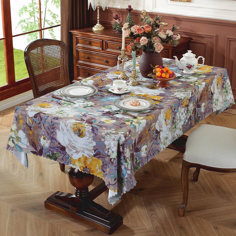 American oil painting style tablecloth waterproof and oil-proof leave-in wave lace decoration atmosphere tablecloth restaurant home bed and breakfast