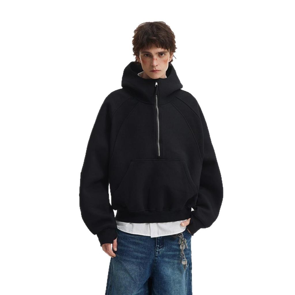 Nowy Amerykański Trend Ciężka Męska Bluza z Półzamkiem - Wiosna/Jesień Czysty Fason Pulower