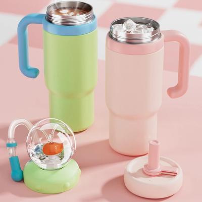 710ML Roestvrijstalen Walvis Fontein Tumbler met Handvat met Rietje Drinkbeker Lekdichte Vacuüm Beker voor Baby's Tieners en Volwassenen