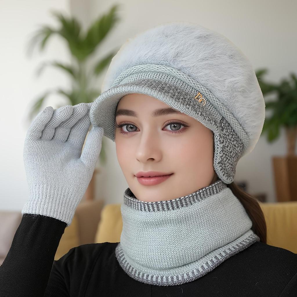 Beret Single Hat New Letter Middle-aged and Elderly Women's Fleece-Lined Thickened Warm Ear Protection Cap Suitable for Outdoor Travel