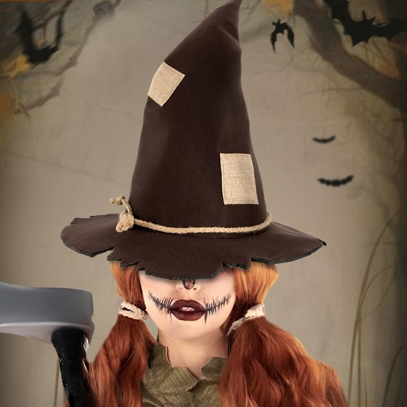 Scarecrow Felted Hat Unisex Magical Wizard Hats Halloween Witch Cosplay Hat for Halloween Party and Cosplay Event