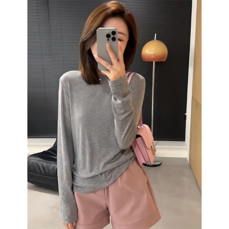Early spring thin slightly transparent drape loose and thin simple casual lazy long-sleeved bottoming shirt women's versatile blouse