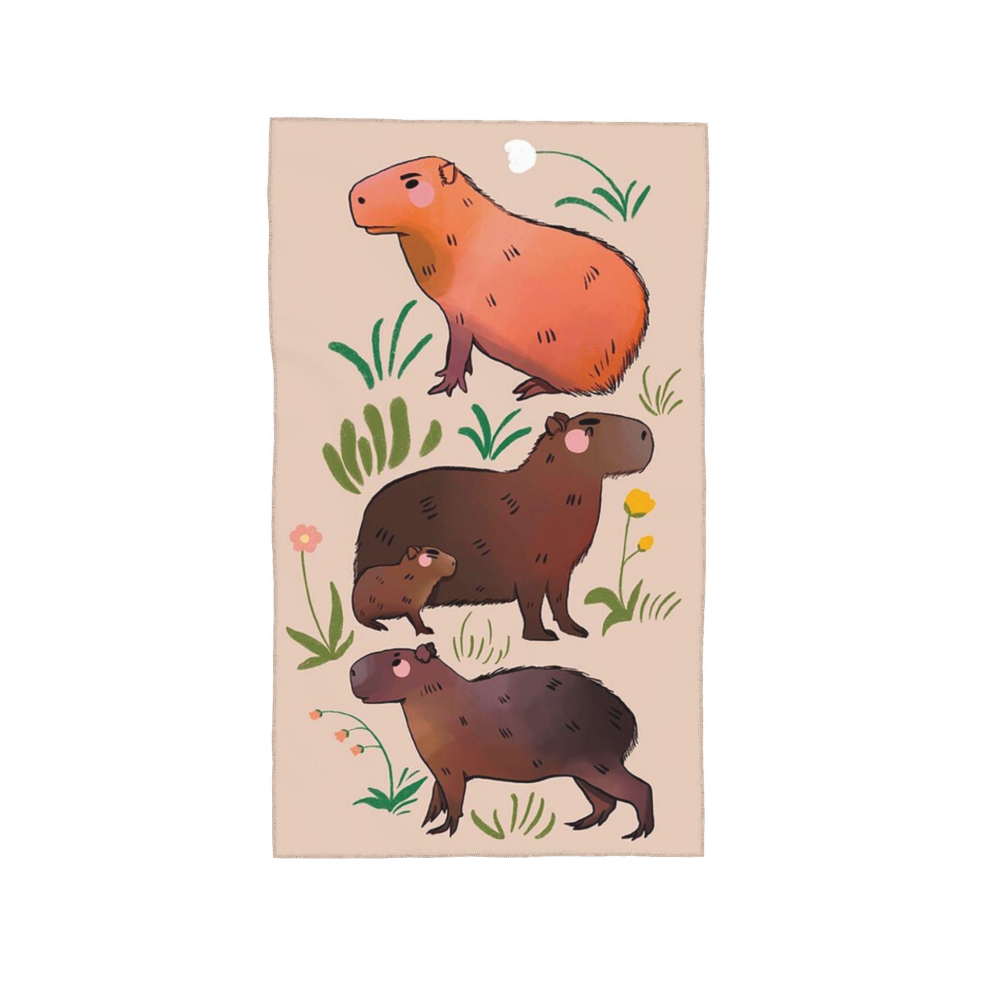 

Capybara - Cute Green and Brown Animal Illustration Soft Face Towel Quick Dry Pool Bath Cotton Towels Absorbent Quick W30*H60(CM)