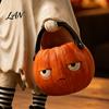 Handcrafted Resin Figures Cute Ghost Statue, Black Cat Holding Pumpkin Bucket Ornament, Statue Halloween Figurine for Home Holiday Party Table Mantel