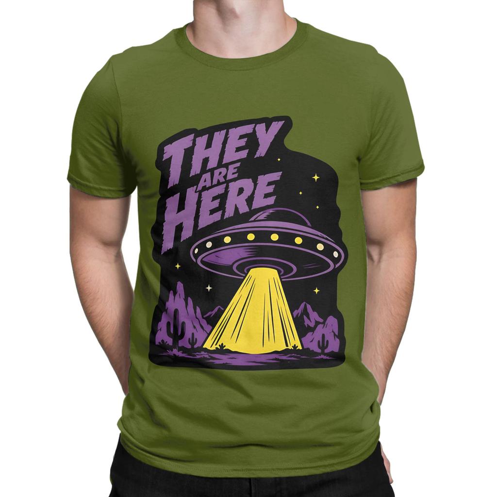 They Are Here UFO Novelty 100 Cotton TShirt UFO Tees Tops For Unisex
