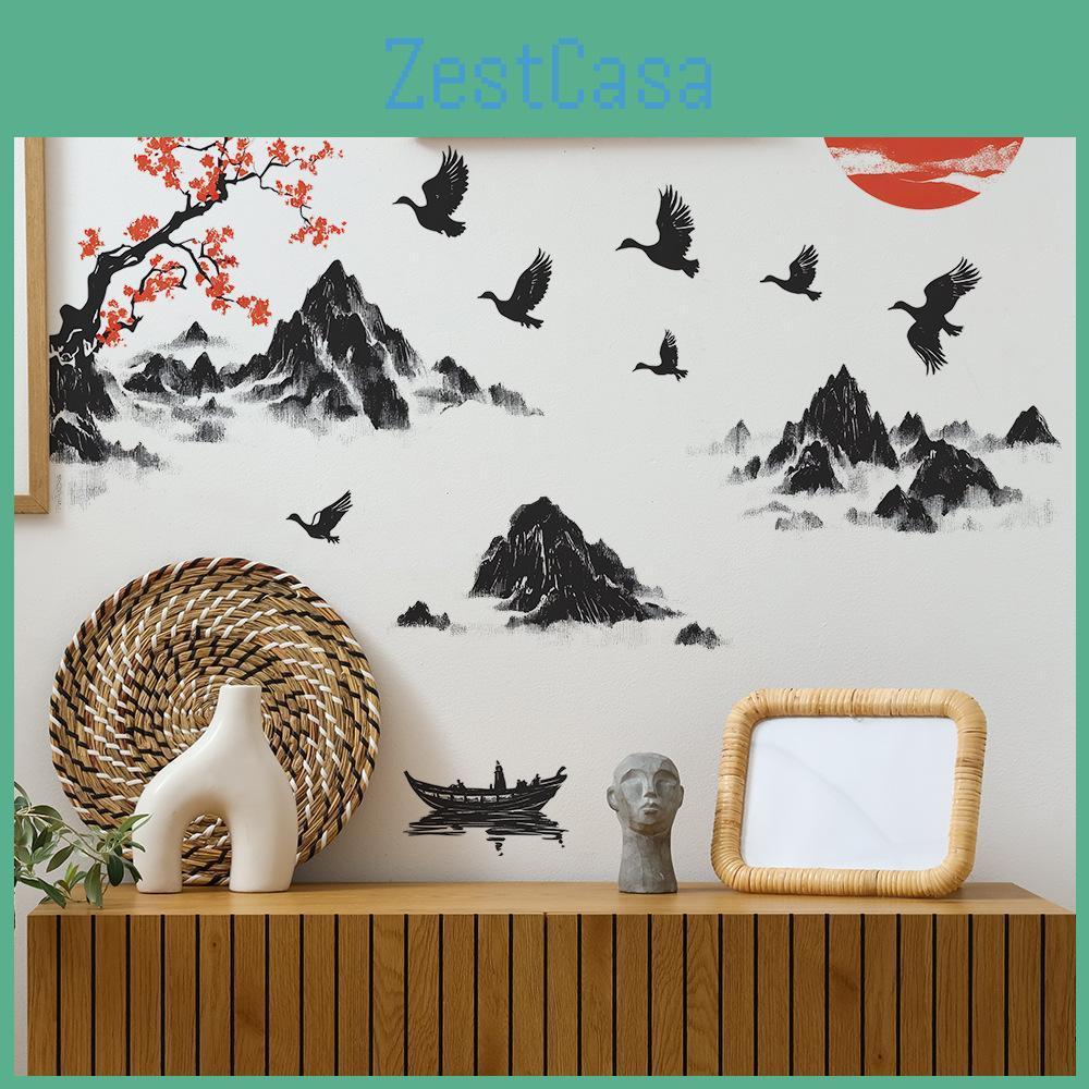 Pcs Style 2 Chinese Simple Landscape Painting Bedroom Living Room Home Wall Background Landscaping Decoration Wall Stickers
