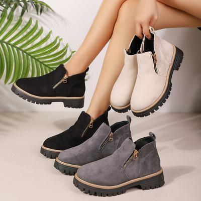 Martin Boots Short Boots Thick Heel New Autumn and Winter Foreign Trade Women's Short Boots Women's 2025 Round Head Double Zipper Shoes