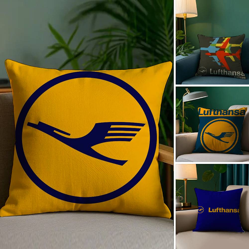 L-Lufthansa German Airlines Pillow Case Plush Fabric Soft Double-Sided Printed Sofa Warm Winter Home Gift Cushion Cover