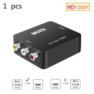 Mini AV To HDMI Adapter RCA Audio and Video Converter Adapter Includes USB Charging Cable Black