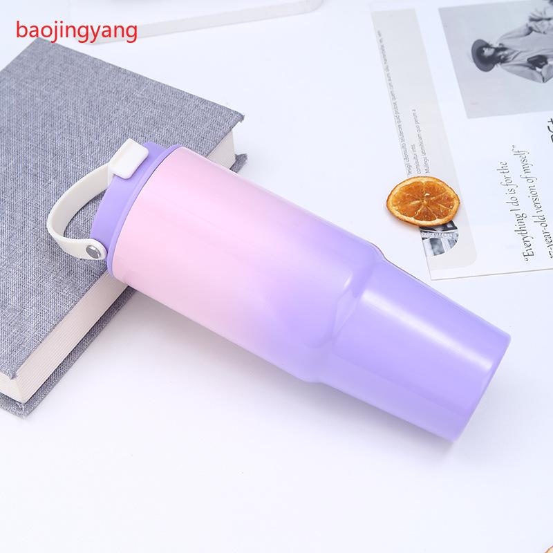 30oz Gradient Color Insulated Tumbler, 304 Stainless Steel Vacuum Cup, Portable Travel Mug with Handle