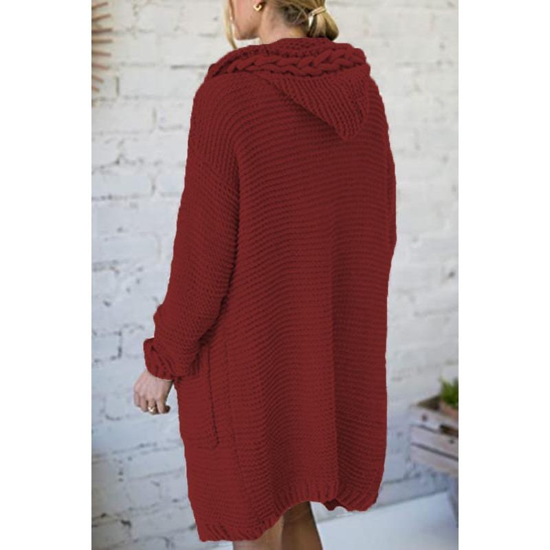 Cárdigan de punto grueso con cuello en V y manga larga para mujer, suéter de color liso