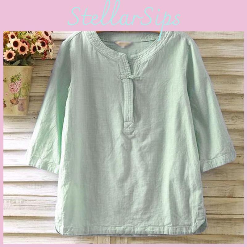 Timeless Womens Vintage Cotton Linen Blouse Shirt Perfect For Casual Wear