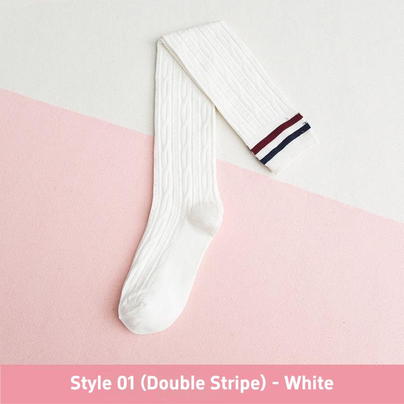1 3 Pairs Women's Cotton Thigh High Socks Over The Knee Colorful Striped Pattern Casual Daily Wear Fashion Socks Black White