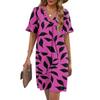 Women's Summer Floral Print Dress Pleated Short Sleeve V-Neck Pocket Casual Dress