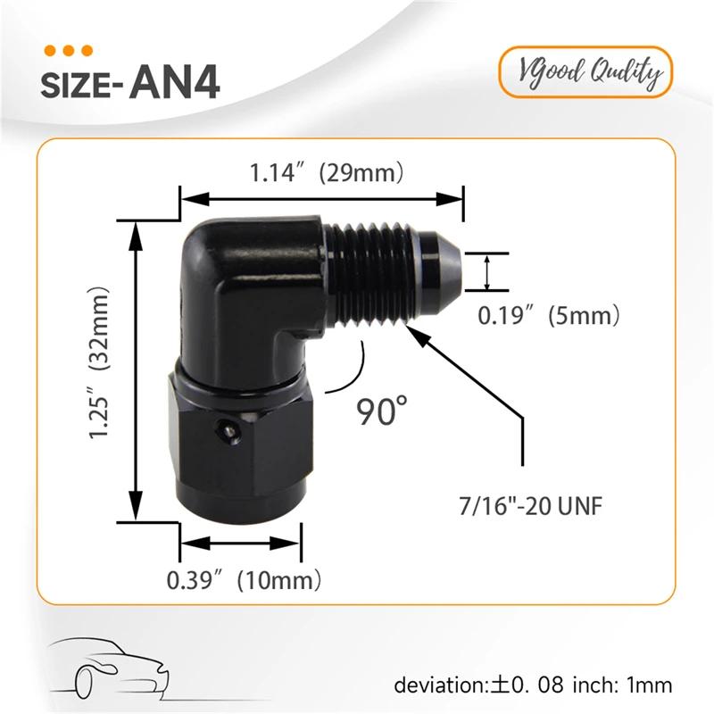 2 STK AN3 AN4 AN6 AN8 AN10 AN12 Hun til 3AN-12AN Hann 90 Graders Flare Svingbar Slangekobling Adapter Svart Aluminium Anodisert
