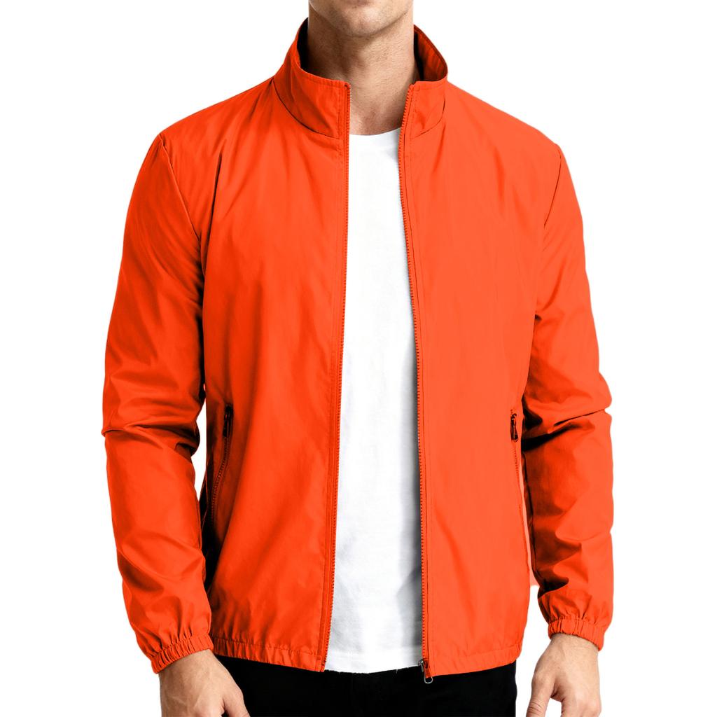 Lightweight Stand Collar Windbreaker Jacket for Men with Zipper Closure and Elastic Cuffs Casual Outerwear for Spring Fall