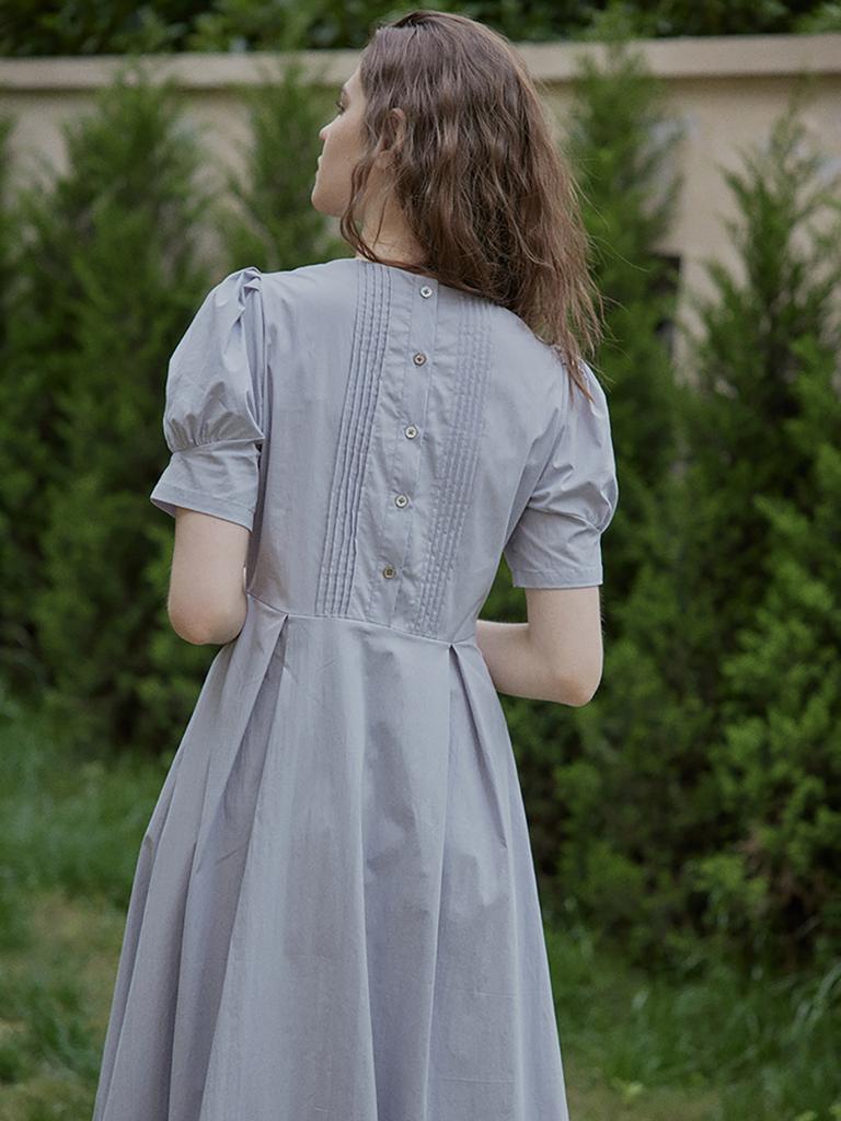 Peulaudeumali Mary Back Pleats Line Point Blue Dress