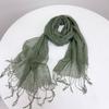 Solid Color Sun Protection Wrap Long Tassel Shawl Wrap Versatile Pure Linen Scarf  Spring Summer
