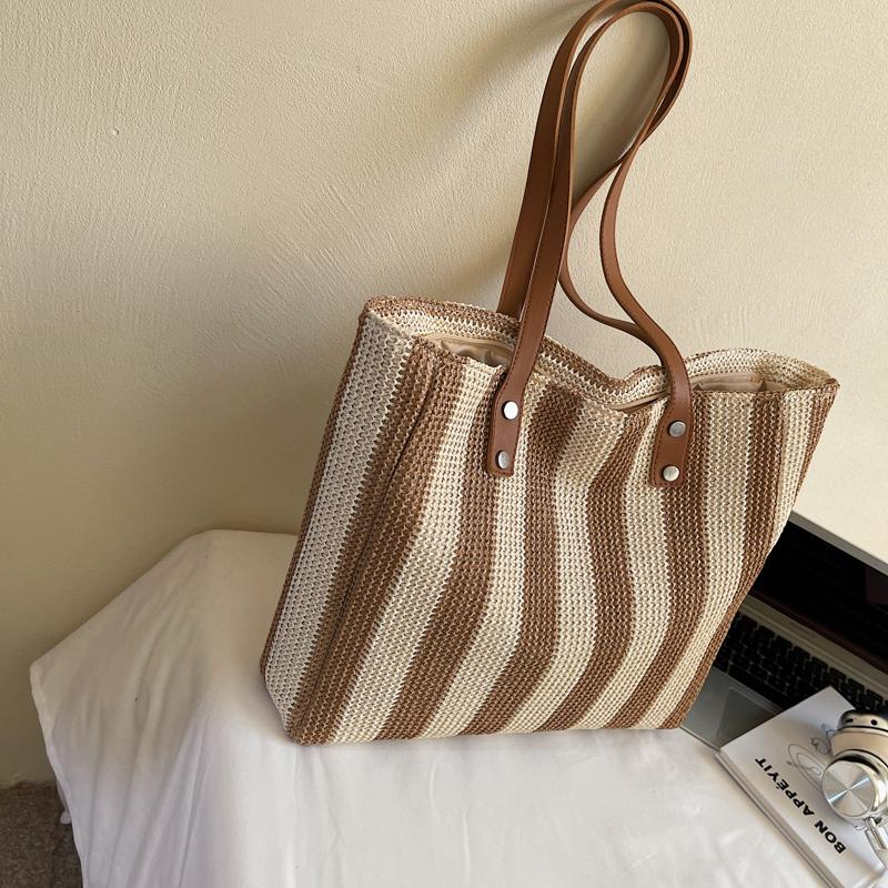 Strohtasche Damen Strandtasche Schultertasche Gewebte Tasche Pendler Große Kapazität Tragetasche