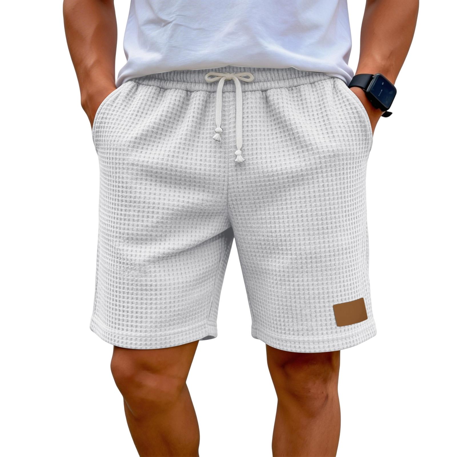 

Men s -Knit Casual Shorts Elastic Drawstring Waist Leather Label Loose Fit XL білий