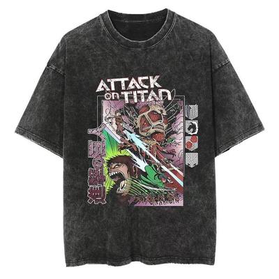 Attack On Titan Summer Japanese Anime Men's and Women's T-Shirts Washed and Old Loose Vintage Street Harajuku nShort Sleeves