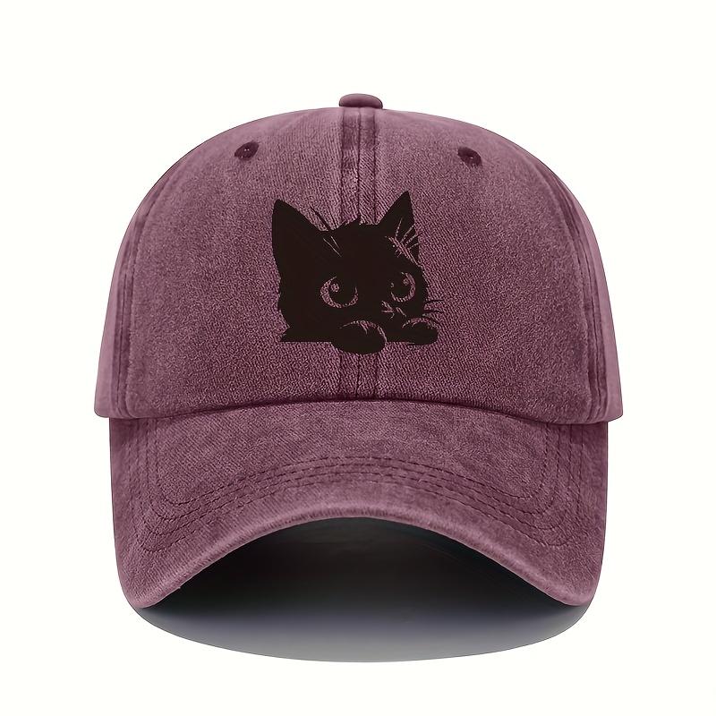 Little Black Cat Printed Baseball Hat Retro Lightweight Washable Hat Adjustable for Men and Women