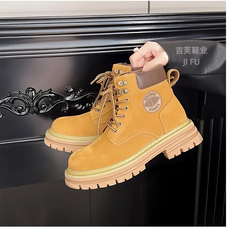 Women's British Style Warm and Not Tired Feet Thick Sole Heightening Soft Elastic Comfort Shock Absorption Non-slip Casual Sports Martin Boots