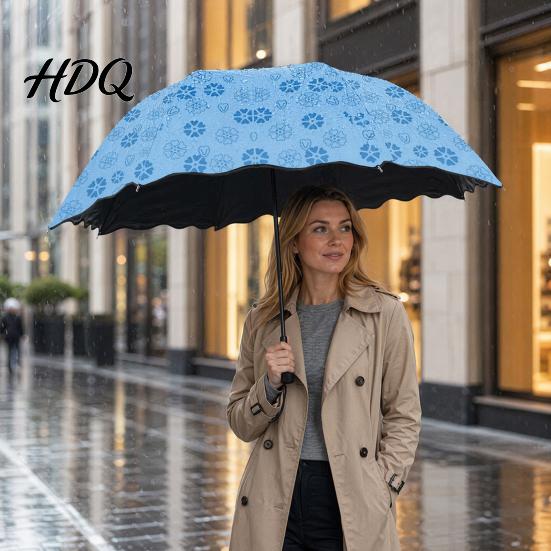 Large Umbrella Water-Reactive Folding with Wavy Edge Flowers Appear When UV Protection Rained On Windproof Sun Portable Travel