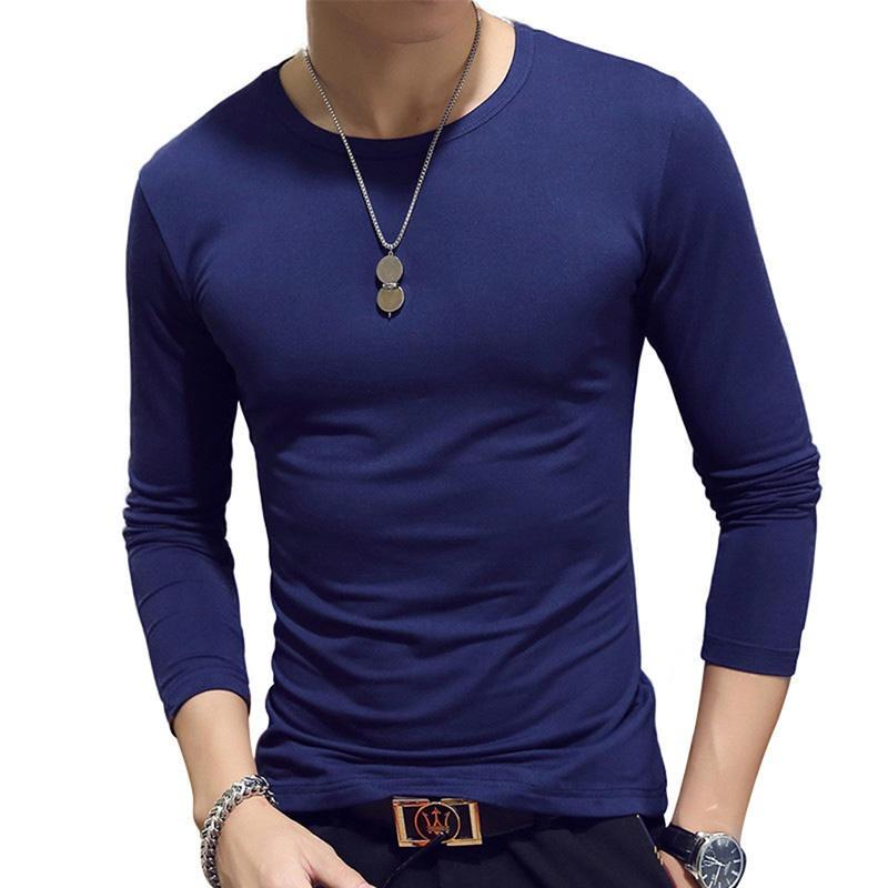 Men's Fashion Casual Slim Fit Long Sleeve T-Shirts Lightweight Solid Color O/V Neck Cotton T-Shirts Blouse
