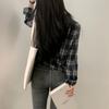 Korean Chic Autumn Short Long Sleeved Checkered Shirt for Women