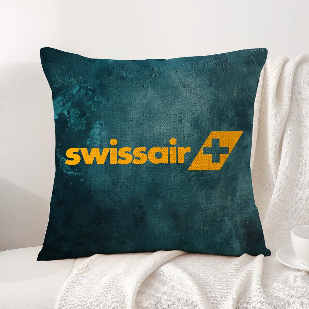 Swiss Airlines S-Swissair Pillow Case Natural Linen Organic Fabric Double-Sided Printing Breathable Perfect For Home Decor