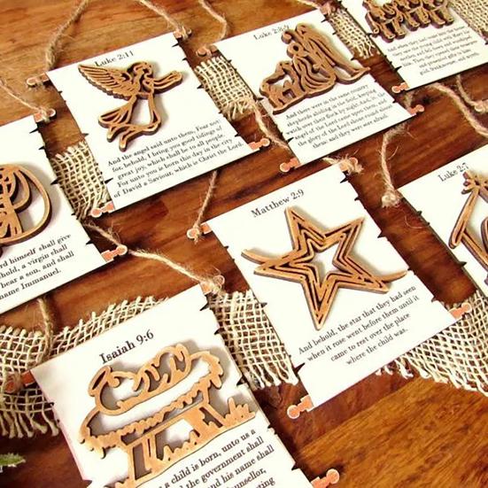 Nativity Advent Scroll Ornament Wooden Laser-Cut Hanging Decor with 24-Day Bible Verses Religious Christmas Countdown Calendar