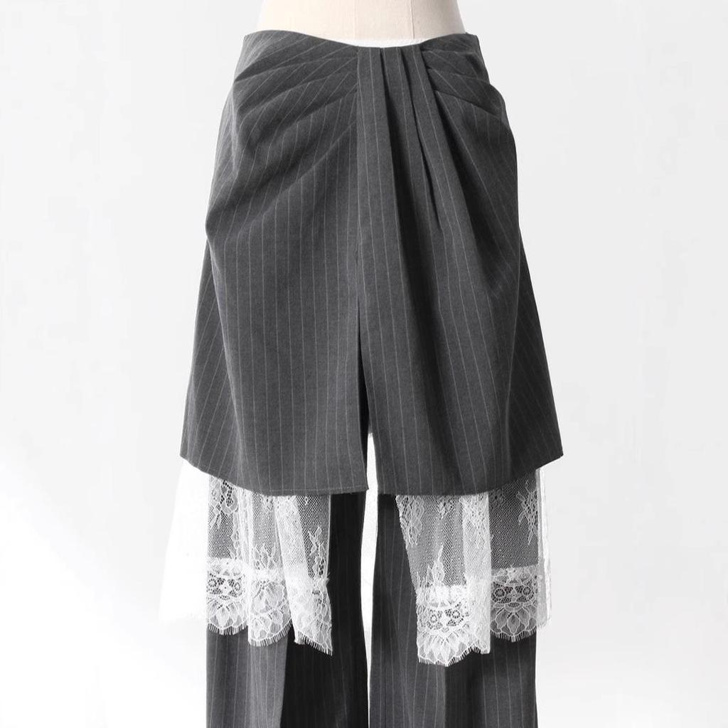 European & American Style 3-in-1 Detachable Lace-Trim Striped Pants - Autumn Collection