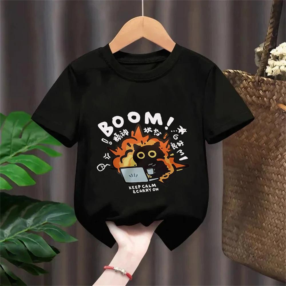 Kawaii Good Mental State Pure Short Sleeved Tshirt for Kids Tee Clothes Casual Cartoon Top
