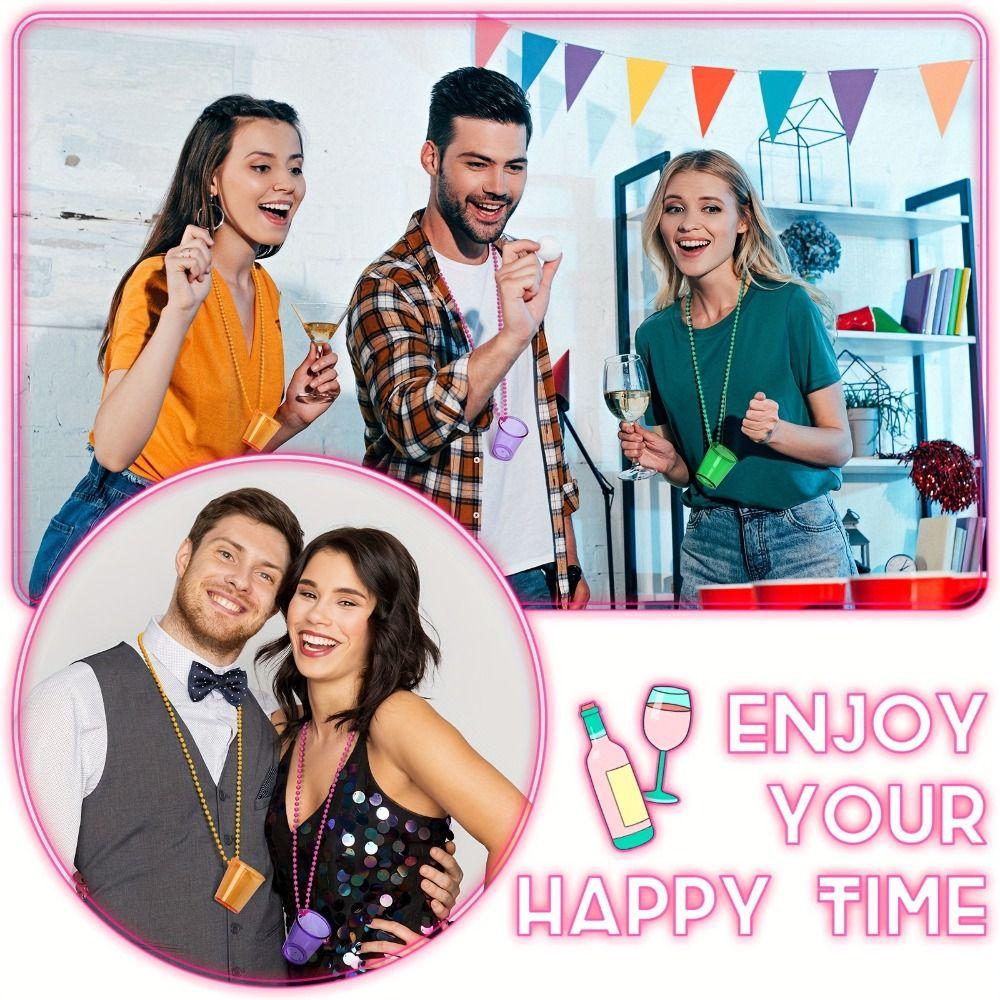 5Pcs Transparent Shot Glass on Beaded Necklace Hanging Plastic Cups  Bridal Showers