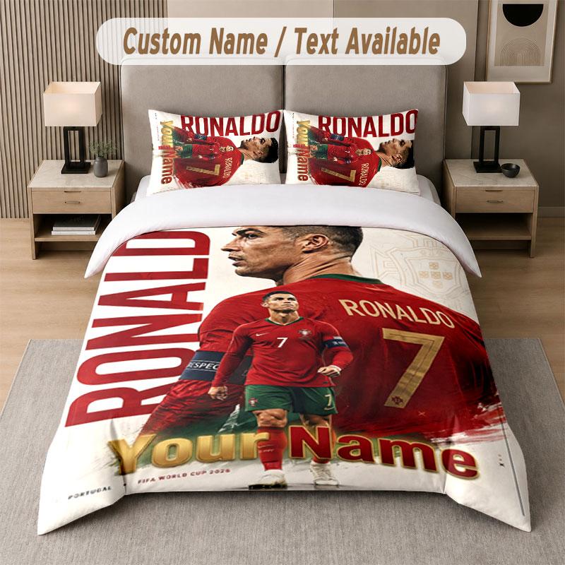 Custom Bedding Set Cristiano Ronaldo Pattern, Print Name Text 1 Duvet Cover Plus 2 Pillowcases Home Textile