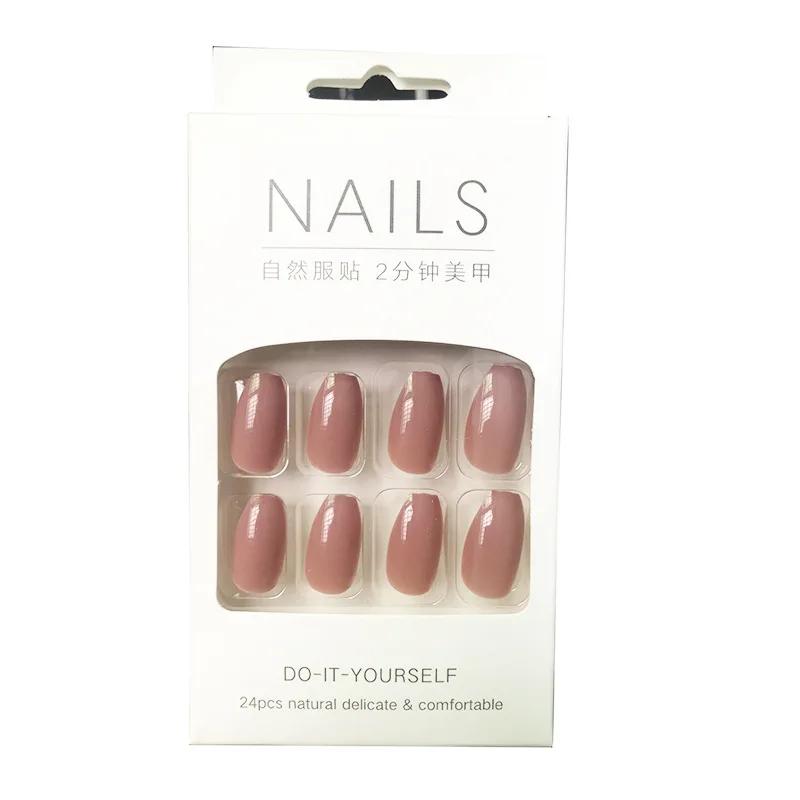 24Pc in Full Size Wearing Nails Solid Color Short Finished Nail Stickers Comfortable Convenient To Wear Detachable Hand Products