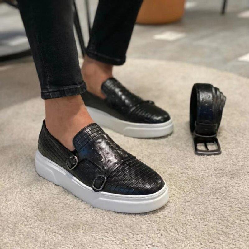 Fashion Men Casual Vulcanized Shoes Black Brown One Foot Outdoor Lightweight and Comfortable Casual Business Dress Shoes Size 38-46