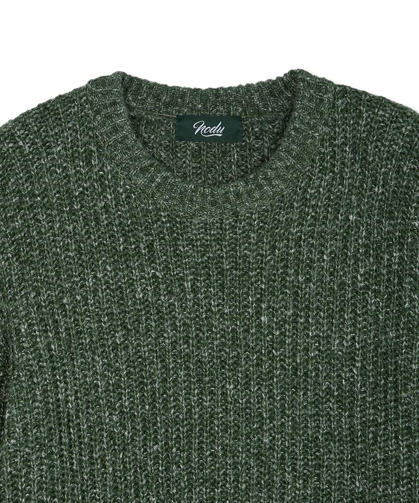 NODU Adn Heathered Hatch Round Semi-Overfit Long Sleeve Knit [Green]