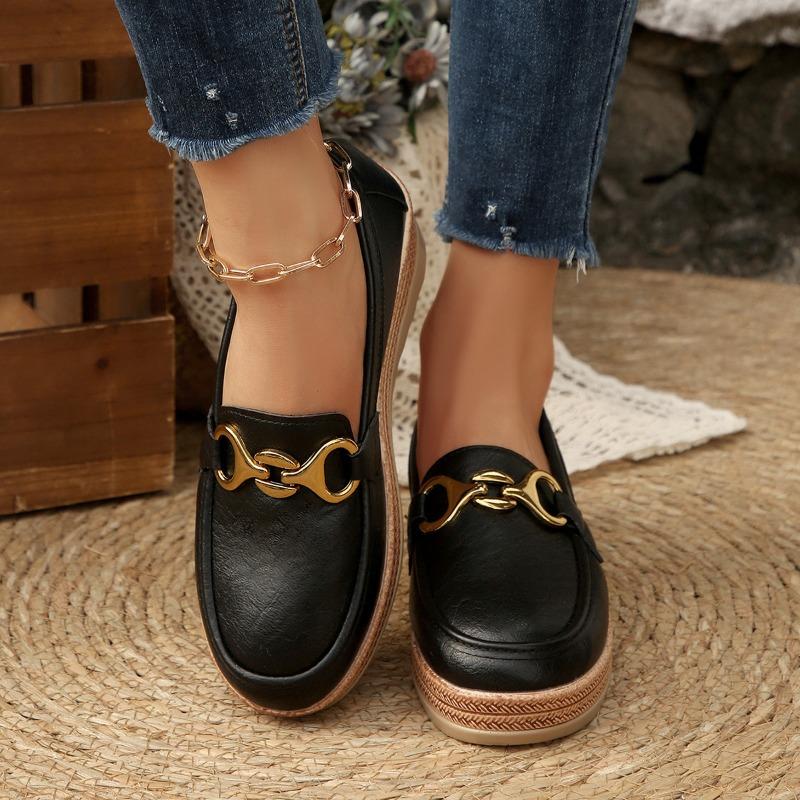 Plus Size Metal Chain Wedge Shoes Women's New Platform Muffin Loafers for Fall 2025