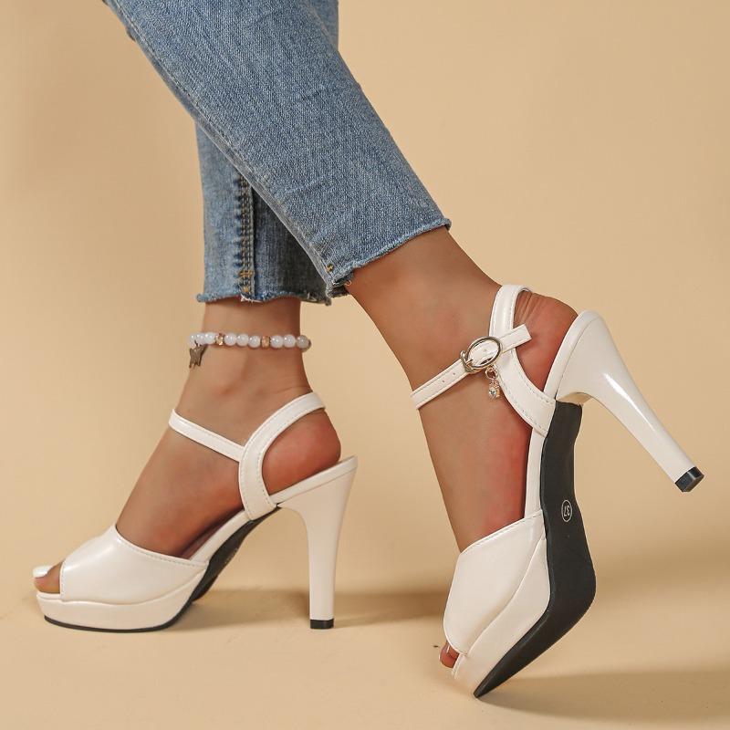 Fashion 2025 New Korean-style versatile fish-mouth sandals with one-shoulder buckle and thin heel waterproof platform high heels