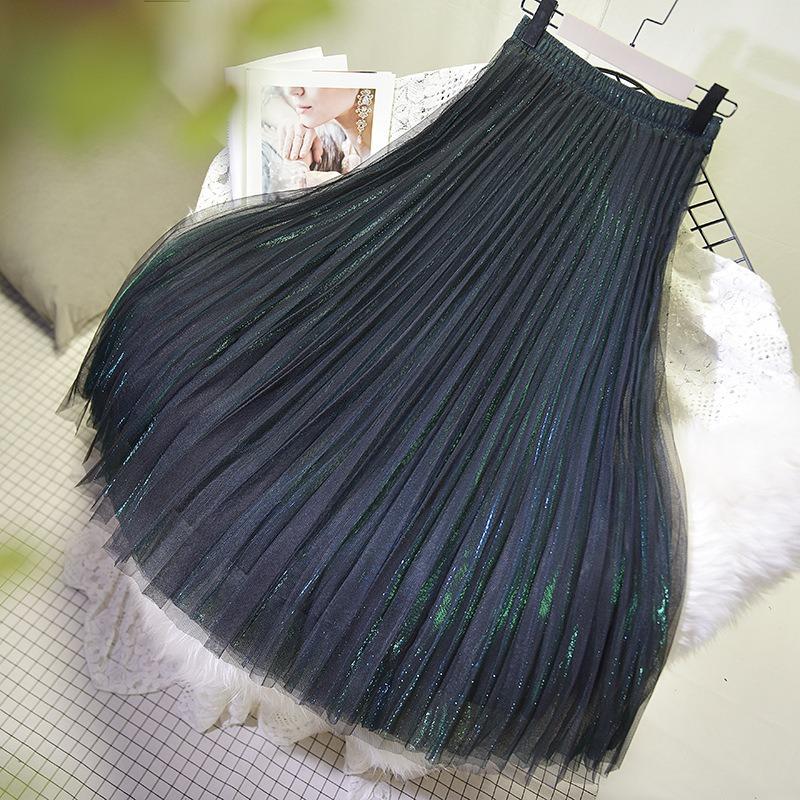 Slim Skirt Midi Length Women's Versatile High-waisted Puffy Pleated Skirt